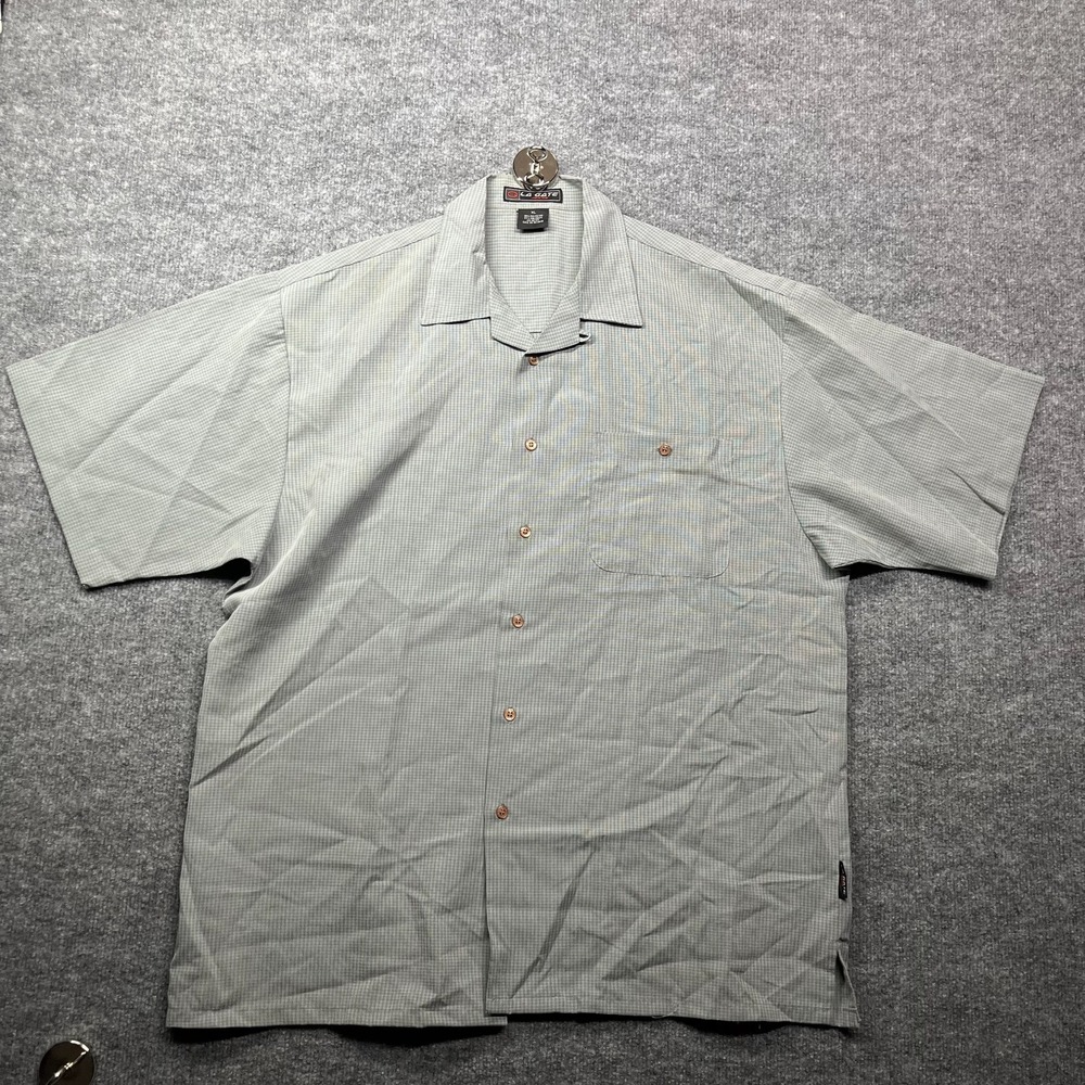 LA Gate Short Sleeve Shirt Men's XL Gray Check Plaid Pocket Cuban Collar Classic